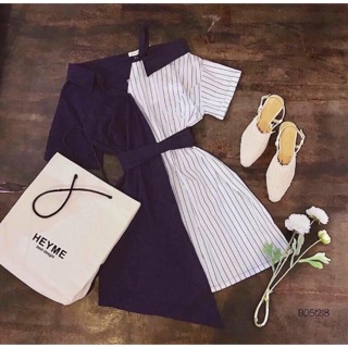 Đầm sơmi đắp chéo hở vai