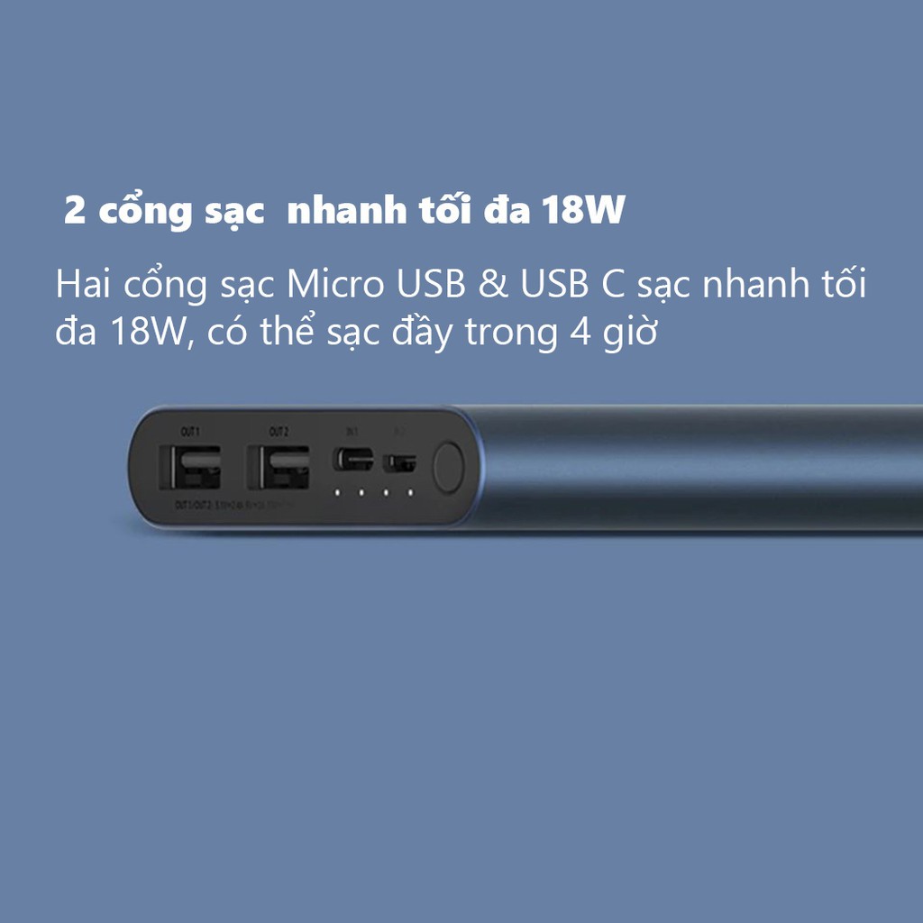 Sạc dự phòng Xiaomi Gen 3 bản 10000mAh - Sạc nhanh Xiaomi Gen 3 (Micro &amp; Type C)