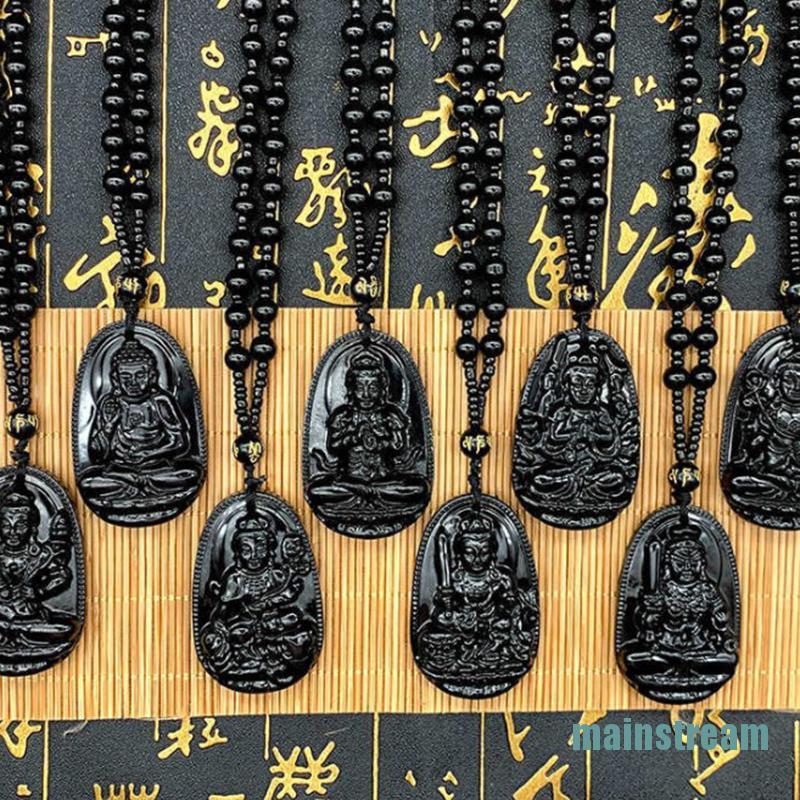1 Mặt vòng cổ Đá Obsidian Khắc Hình Phật May Mắn