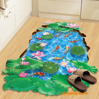 Decal dán sàn hình hoa sen 3D hiệu ứng dễ chùi rửa