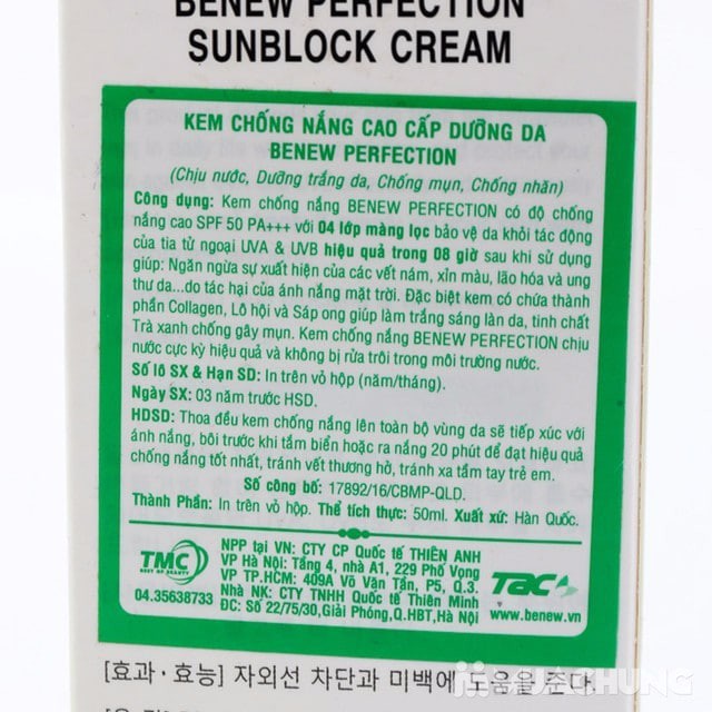 Kem chống nắng làm trắng da Benew Perfection Sunblock Cream 50ml