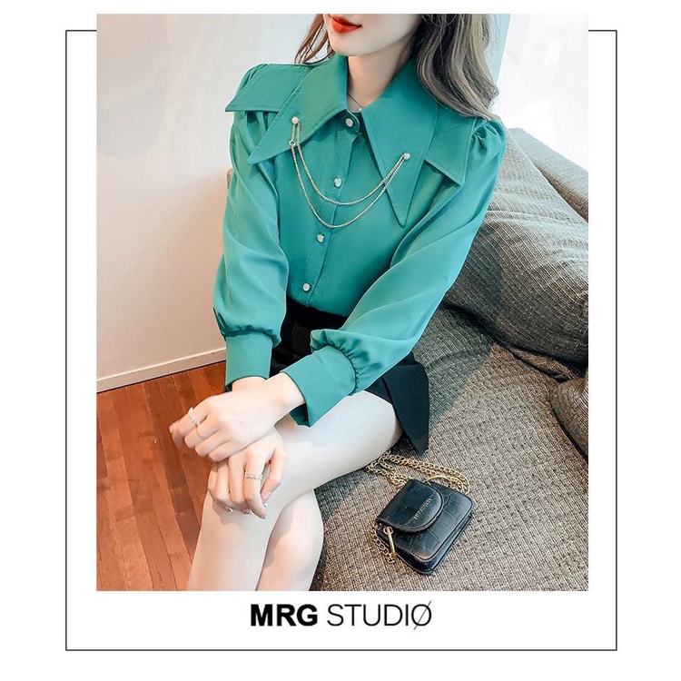 Áo Sơ Mi Tay Phồng Cổ Búp Bê Form Rộng Thời Trang Mùa Thu Mới Cho Nữ