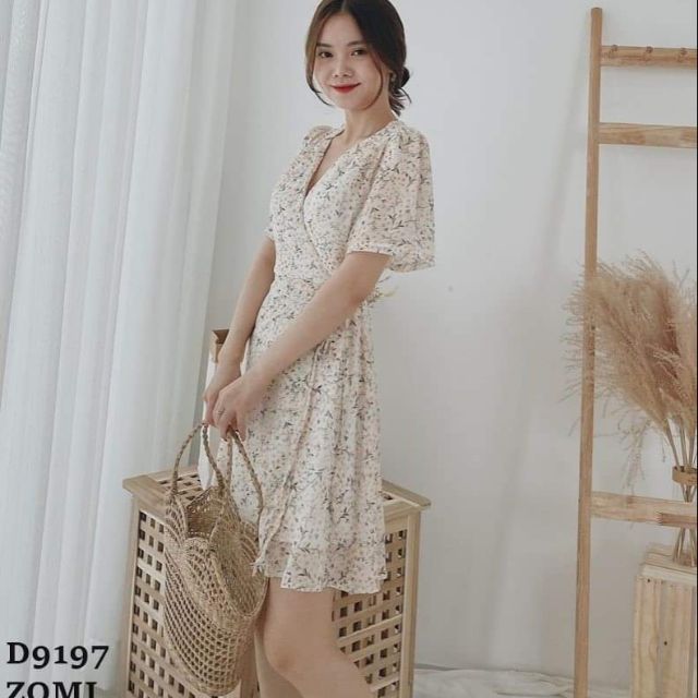 ĐẦM HOA CỔ V ĐẮP CHÉO combo khách đặt
