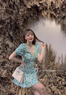 Đầm hoa dáng xoè nhúm eo 3 màu (ảnh thật)