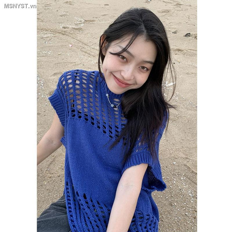 Đầm Dệt Kim Sát Nách Màu Trơn Thiết Kế Đục Lỗ Phong Cách Hàn Quốc Cho Nữ