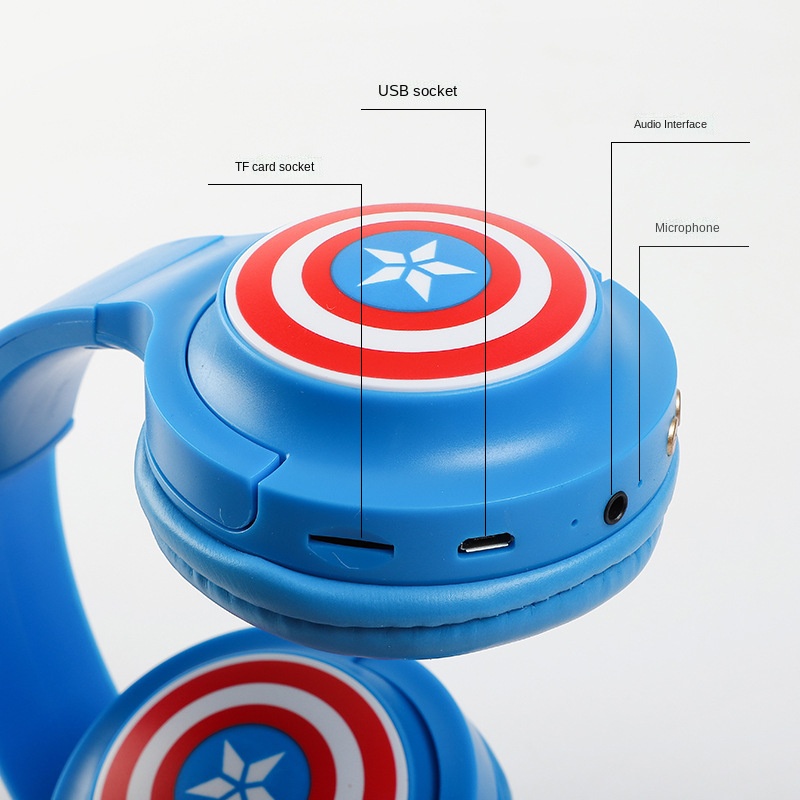 Tai Nghe Bluetooth Không Dây Hình Siêu Anh Hùng Marvel Người Nhện Người Sắt/Captain America