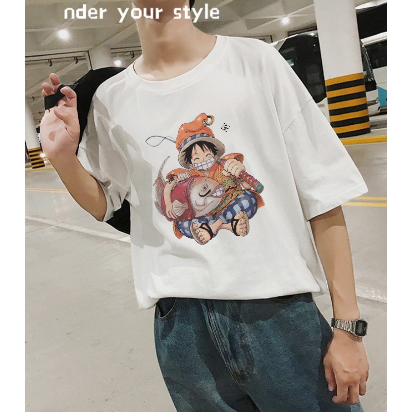 Áo thun tay lỡ unisex form rộng nam nữ oversize Luffy OnePiece Ẵm Cá Chép - 360 clothing tee basic | BigBuy360 - bigbuy360.vn