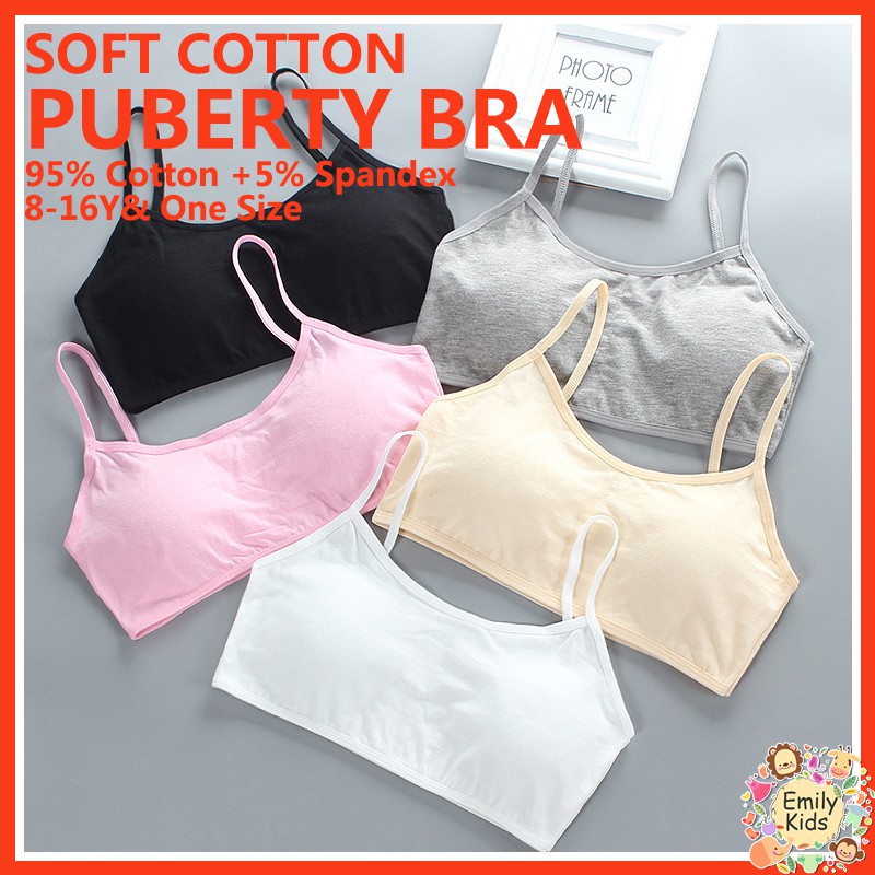 Áo Ngực Cotton Màu Trơn Thoải Mái Thoáng Khí Có Đệm Lót Có Thể Di Chuyển B209] 8-18Y Tuổi Teen