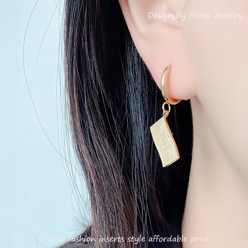Khuyên Tai Thép Titan Không Gây Dị Ứng Mạ Vàng 18K Phong Cách Thời Trang Mới