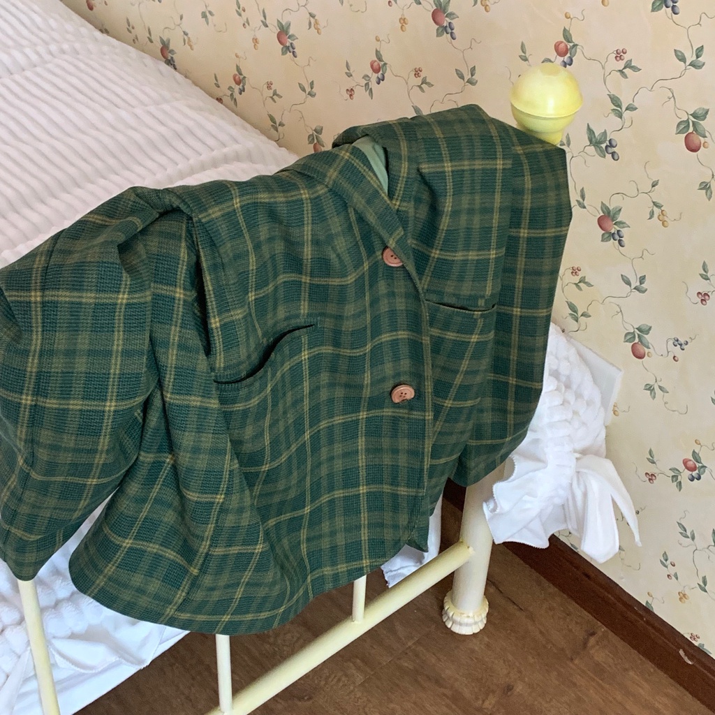 Áo Khoác Blazer Kẻ Đậm Chất Vintage Phong Cách Hàn Quốc Cho Nữ