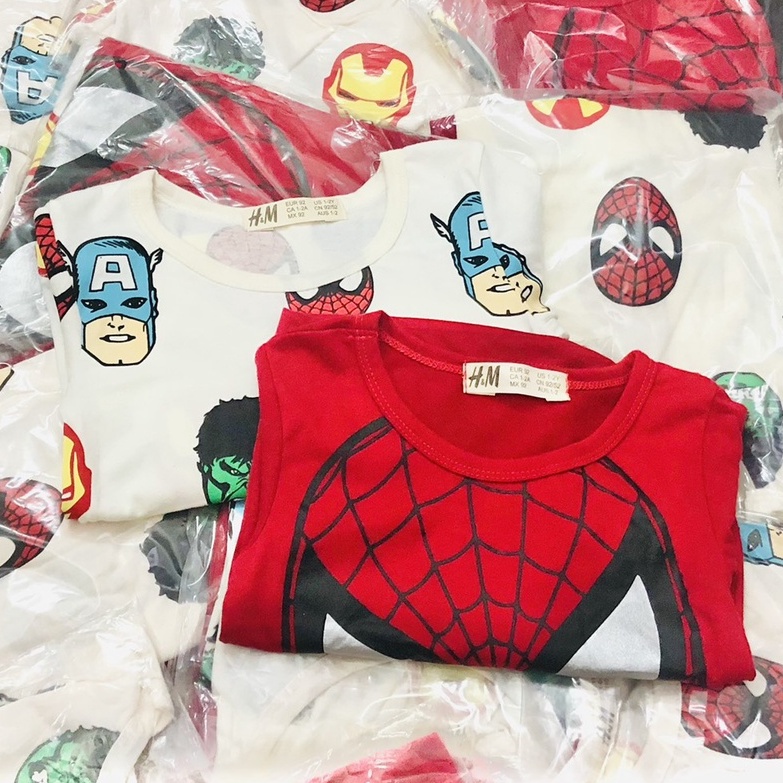 Áo thun dài tay bé trai - Set 2 áo cotton dài tay Spiderman Hm cho bé trai 2-10t
