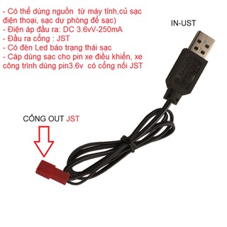 Cáp sạc pin 3.6v cổng JST màu đỏ