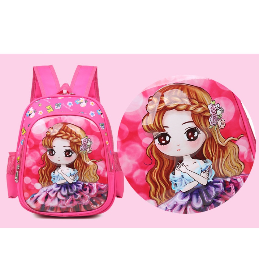 Cặp balo học sinh đi học mầm non mẫu giáo bề mặt in hình 3D công chúa chất liệu vải dù chống thấm nước cao cấp BL027