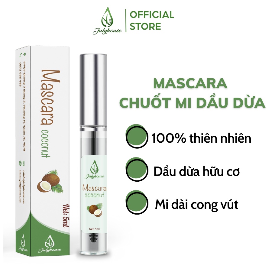 Mascara dưỡng mi giữ ẩm, dài mi từ dầu dừa nguyên chất 5ml JULYHOUSE