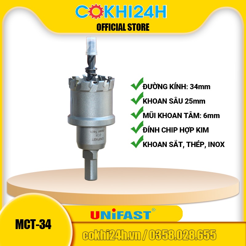 Mũi khoét hợp kim 34mm Unifast MCT-34 [ Phi 34 ]