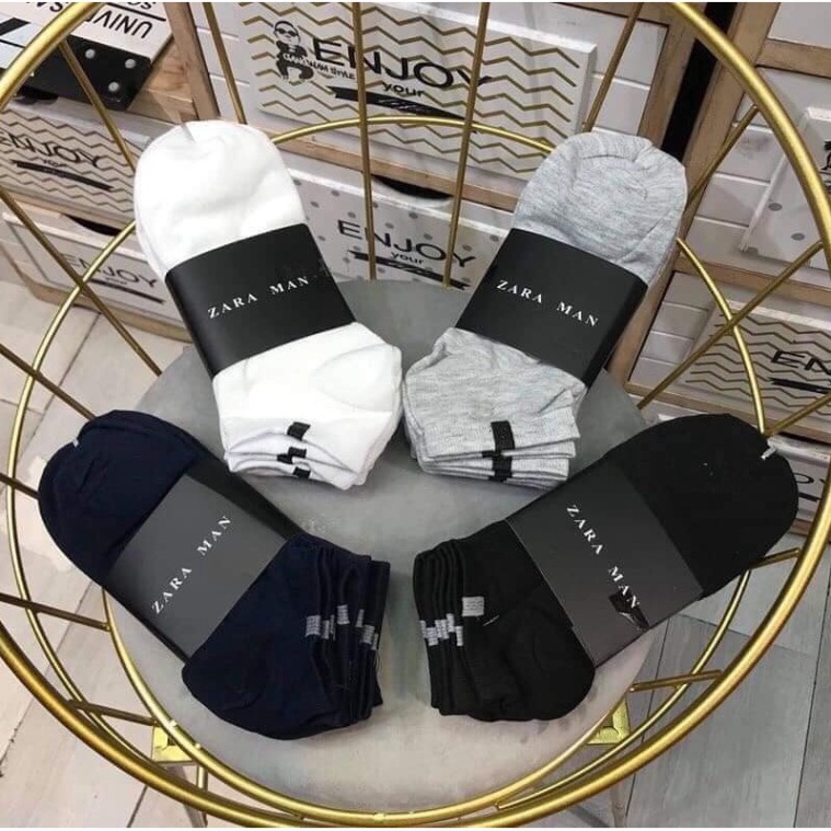 10 Đôi Tất Nam Nữ ZARA Trơn Cổ Ngắn ,Chất Cotton 100%.ĐTBX!