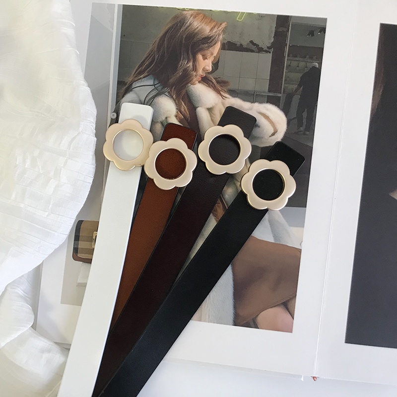 Thắt Lưng Da PU Đính Hoa Kiểu Harajuku Đơn Giản Dễ Phối Đồ