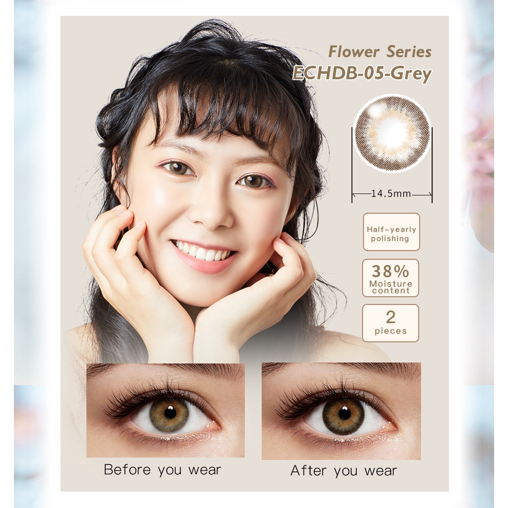 Kính Áp Tròng Elliecoo 300 Độ Cận 14.5mm Dòng Flower Màu Xám/Nâu/Xanh Dương/Xanh Lá Sử Dụng Nửa Năm