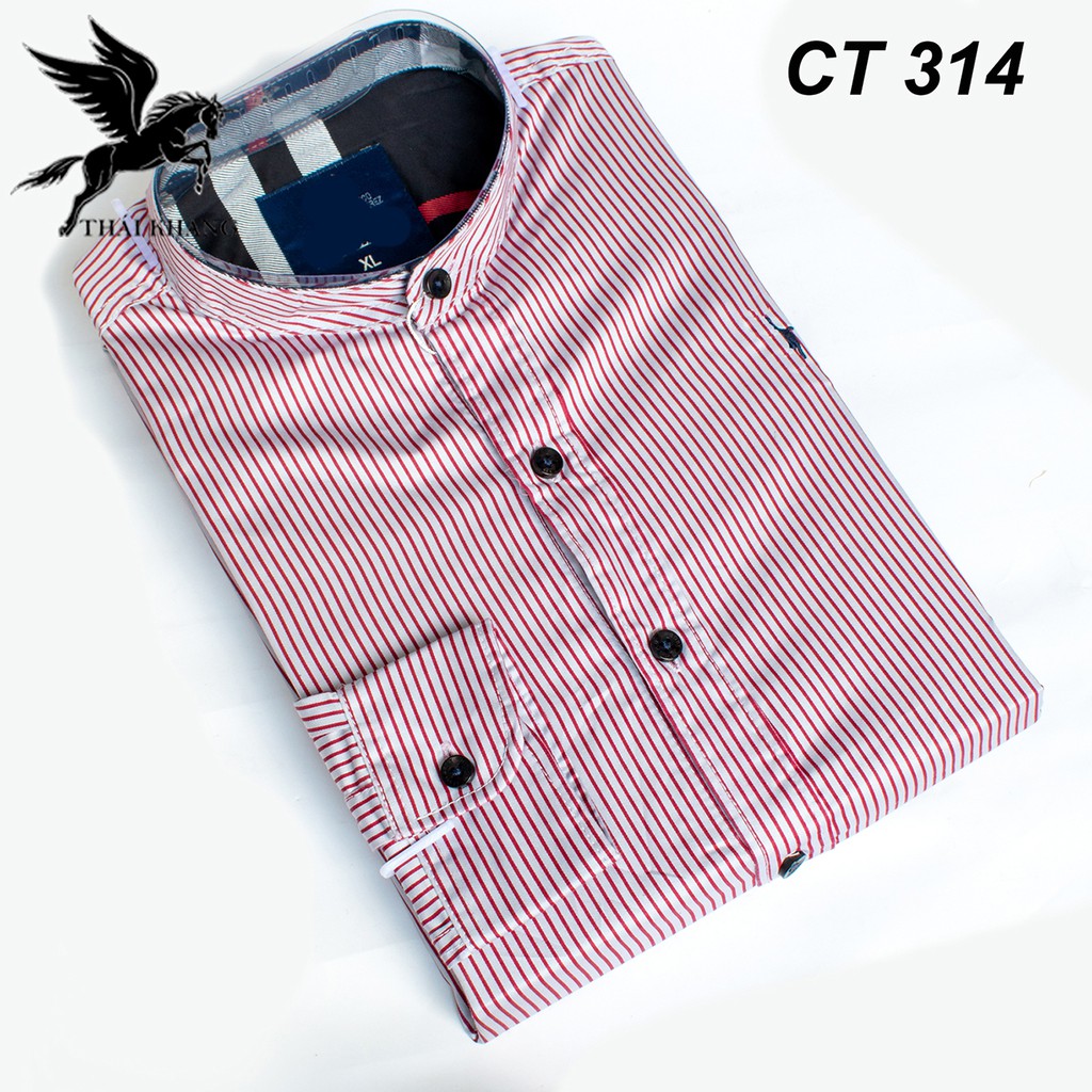 áo cổ trụ nam sơ mi sọc kẻ vải cotton mềm mát loại áo sơ mi nam cổ tàu form slimfit ASMCTD01 | BigBuy360 - bigbuy360.vn