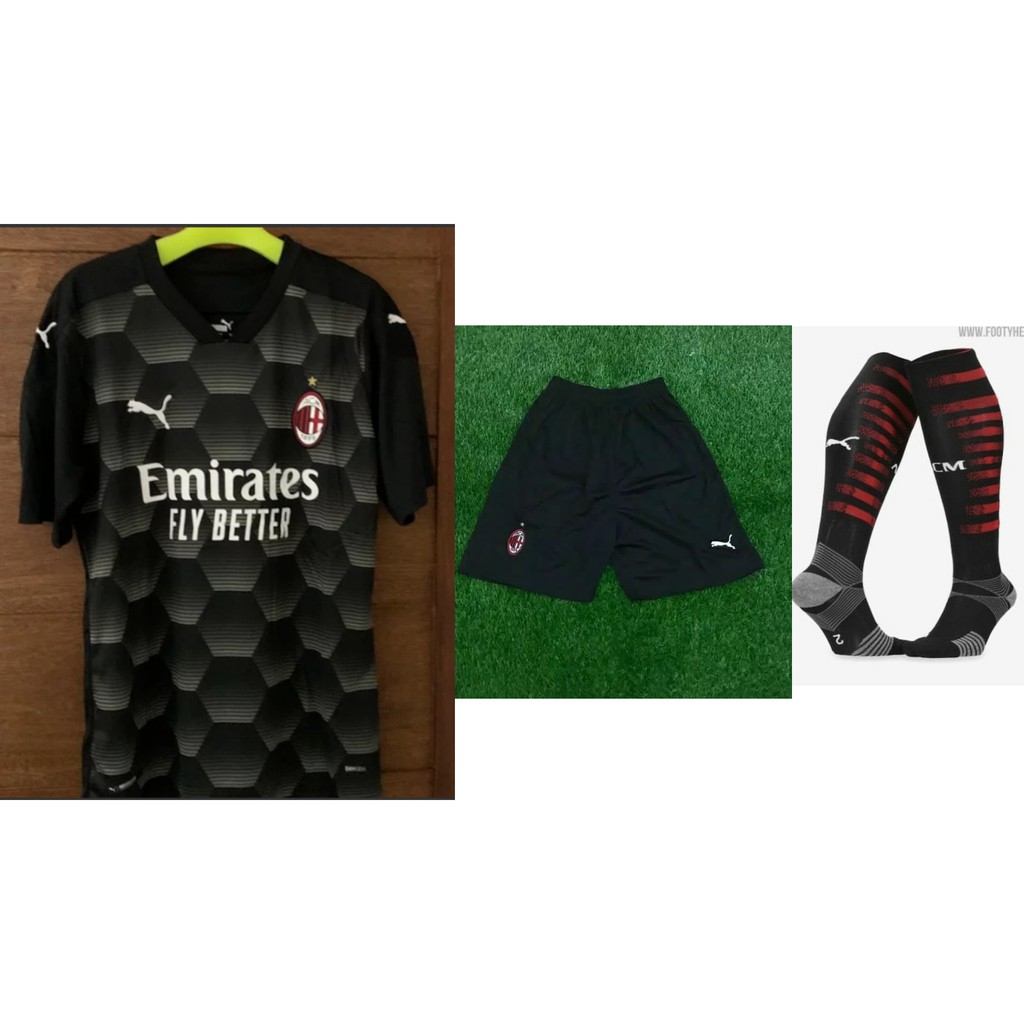 Áo Thun Màu Đen In Logo Đội Bóng Ac Milan Gk Goalkee 2020 / 2021