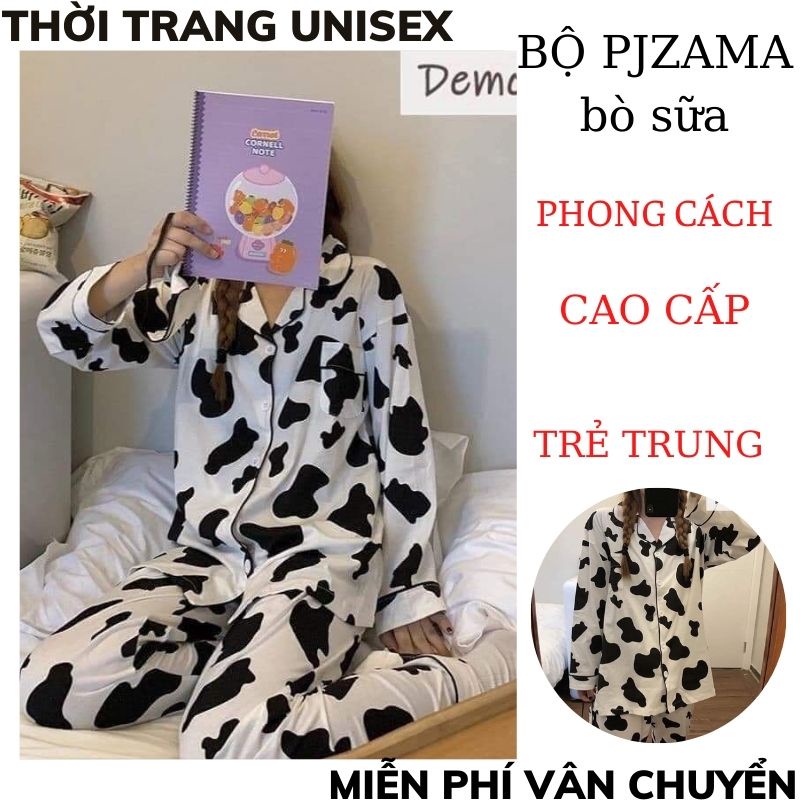 Bộ Pijama Bò Sữa- Bộ Ngủ Dáng Dài -Bò Sữa Dài Tay Ulzzang Hot 2021-  Mặc Nhà THỜI TRANG 1989