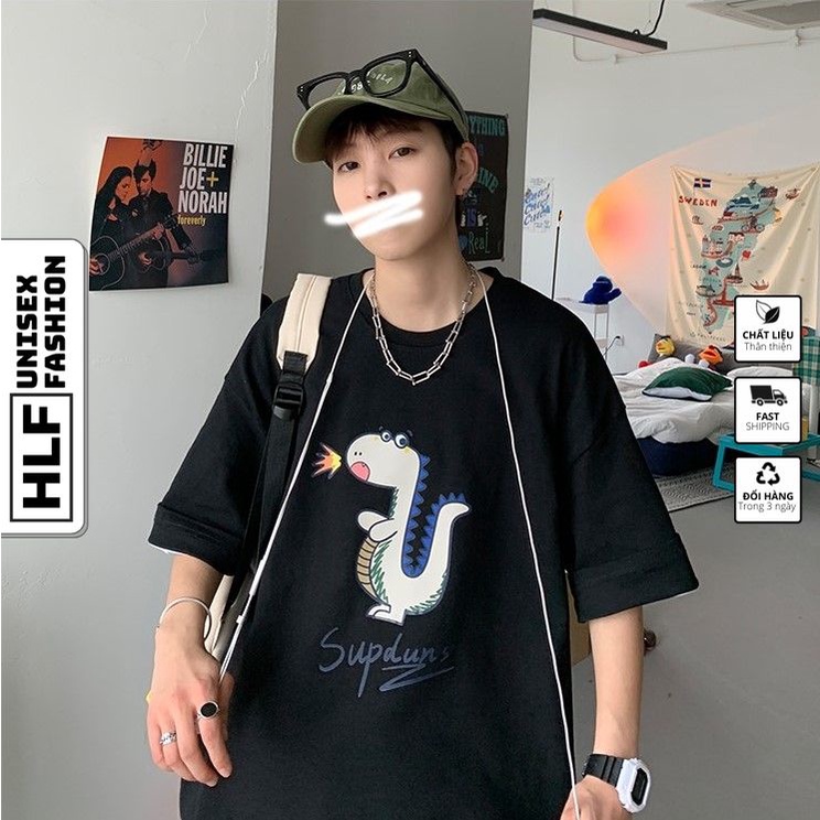 Áo phông nam form rộng khủng long Khủng long Supduns, áo thun tay lỡ HLFashion