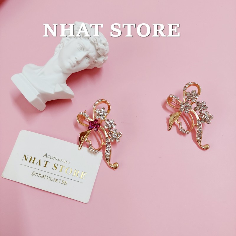 Ghim cài áo vets nữ đính đá, cài áo nữ hình nơ Nhat Store