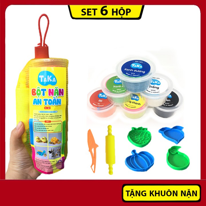 Set 6 Hộp Đất Nặn Bột Mỳ Cho Bé [Tặng Khuôn Và Dụng Cụ]