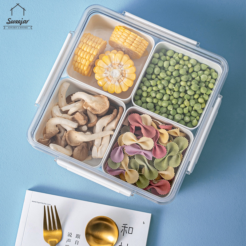 SWEEJAR Hộp đựng thức ăn  có 4 ngăn và nắp đậy có thể tháo rời tiện dụng cho gia đình