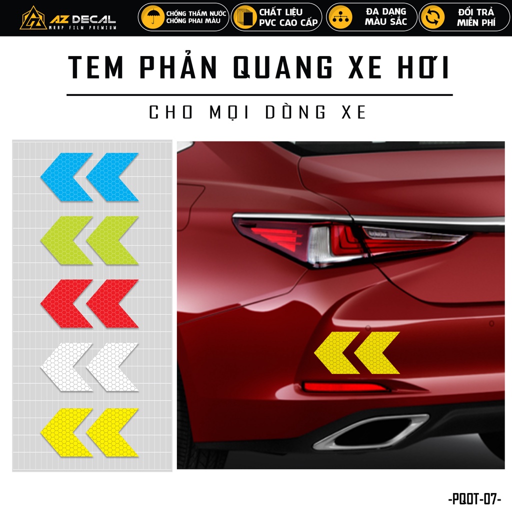 Tem Phản Quang Ô Tô Hình Mũi Tên | PQOT-07 | Decal Dán Cản Sau Sườn Cửa Xe Hơi Oto Chống Nước Bền Màu