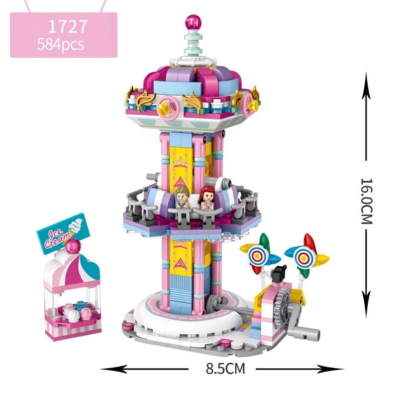 Đồ chơi lắp ráp building blocks LOZ mô hình động cơ-Pirate ship-ferris wheel-Rotating the plane-merry-goround-Doll