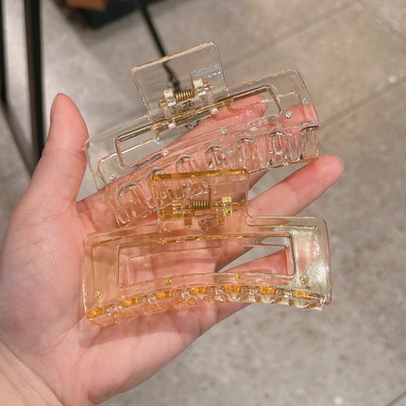 Kẹp Tóc Trong Suốt Bằng Nhựa Màu Trơn Hình Vuông Cỡ Lớn Phong Cách Hàn Quốc