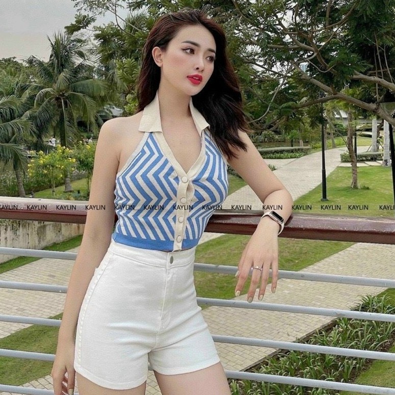 Áo ba lỗ sát nách cổ bẻ hở lưng kiểu sọc xinh , chất thun bozip mềm mịn mát