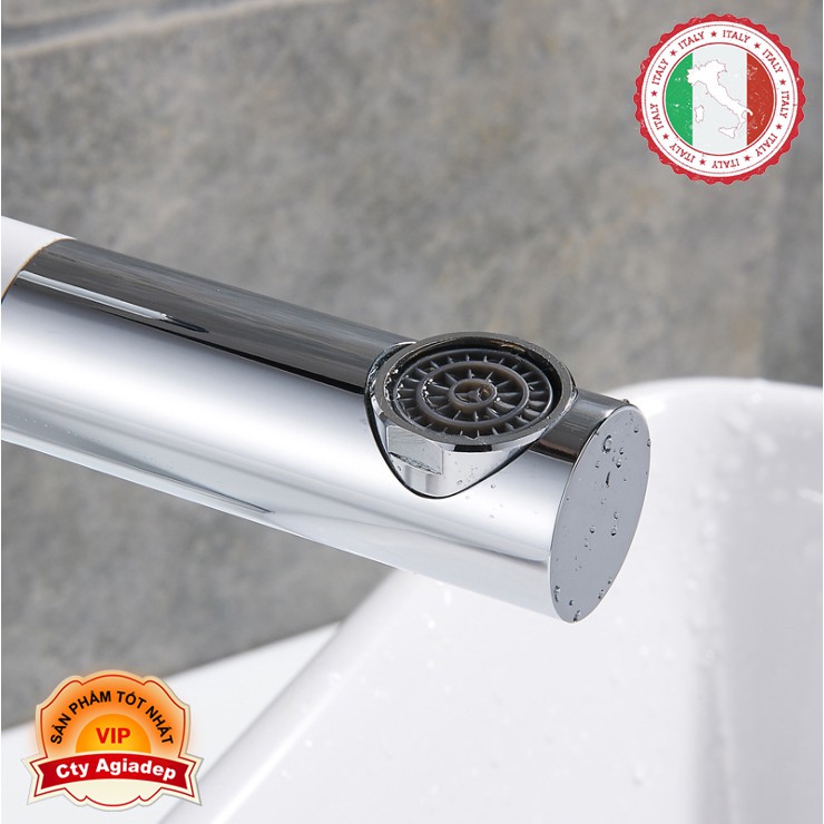 Vòi Lavabo nóng lạnh (Bóng kính, chân cao) + 2 dây cấp - Siêu cấp ITALIA