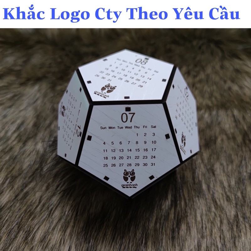 Lịch Gỗ Để Bàn - Khắc Logo Thông Điệp Theo Yêu Cầu - 12 mặt - Đa giác - Quà tặng Năm Mới Ý Nghĩa