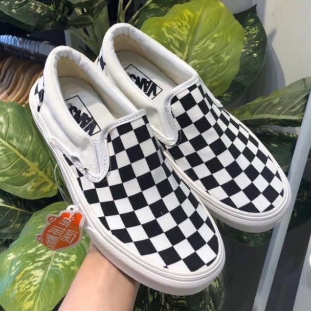 Giày Vans caro🏆FREESHIP🏆 Giày thể thao lười slipon viền trắng nam nữ full box | BigBuy360 - bigbuy360.vn