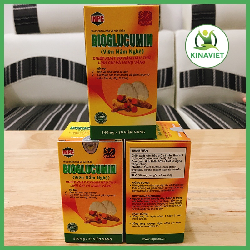 Viên nấm nghệ Bioglucumin lọ nhỏ 30 viên - Curcumin giúp giảm viêm loét dạ dày, tá tràng, Viện hàn lâm KH&CN VN -TP19