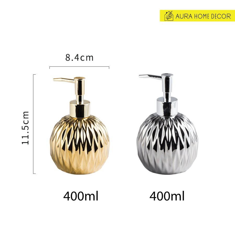 Set đôi lọ đựng nước rửa tay/dầu gội/sữa tắm...kèm khay sang chảnh với 2 màu vàng và bạc. | BigBuy360 - bigbuy360.vn