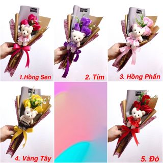Hoa Hồng Sáp 3 Bông Kèm Gấu