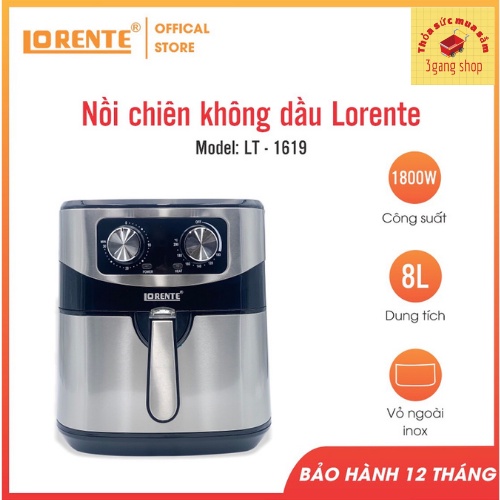 [FreeShip] NỒI CHIÊN KHÔNG DẦU 8L LORENTE siêu tiện ích tích hợp nhiều tính năng, dung tích lớn