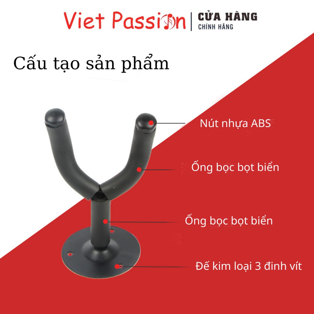 Móc treo đàn guitar, ukulele ngắn đế tròn kim loại 3 đinh chắc chắn Viet Passion