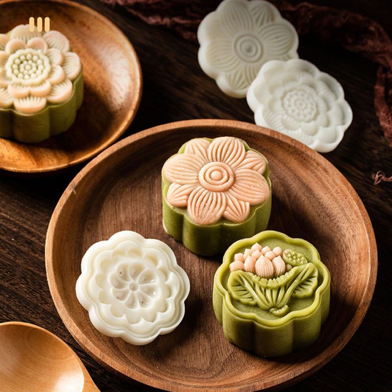 Bộ khuôn làm bánh trung thu 50g hình tròn kèm 4/6 mẫu tạo kiểu