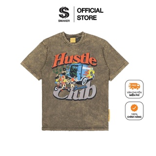 Áo thun cotton nam nữ unisex form rộng tay lỡ, local brand chính hãng - hustle club tee in brown