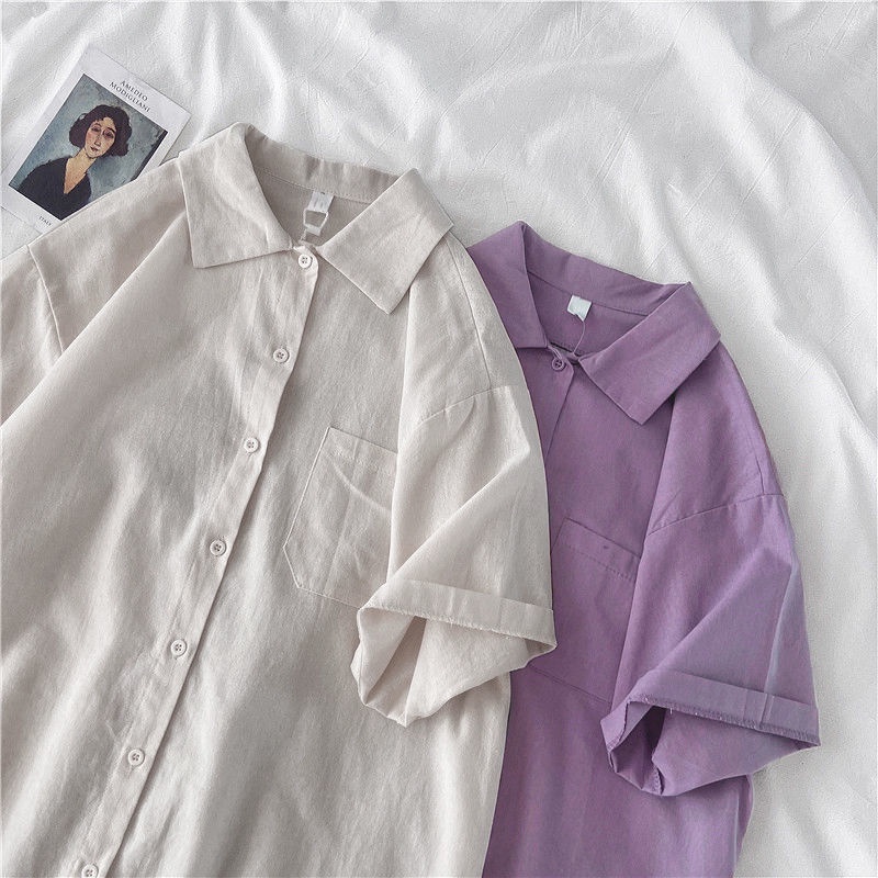 Áo sơ mi tay ngắn dáng rộng phong cách Hàn Quốc thời trang mùa hè cho nữ