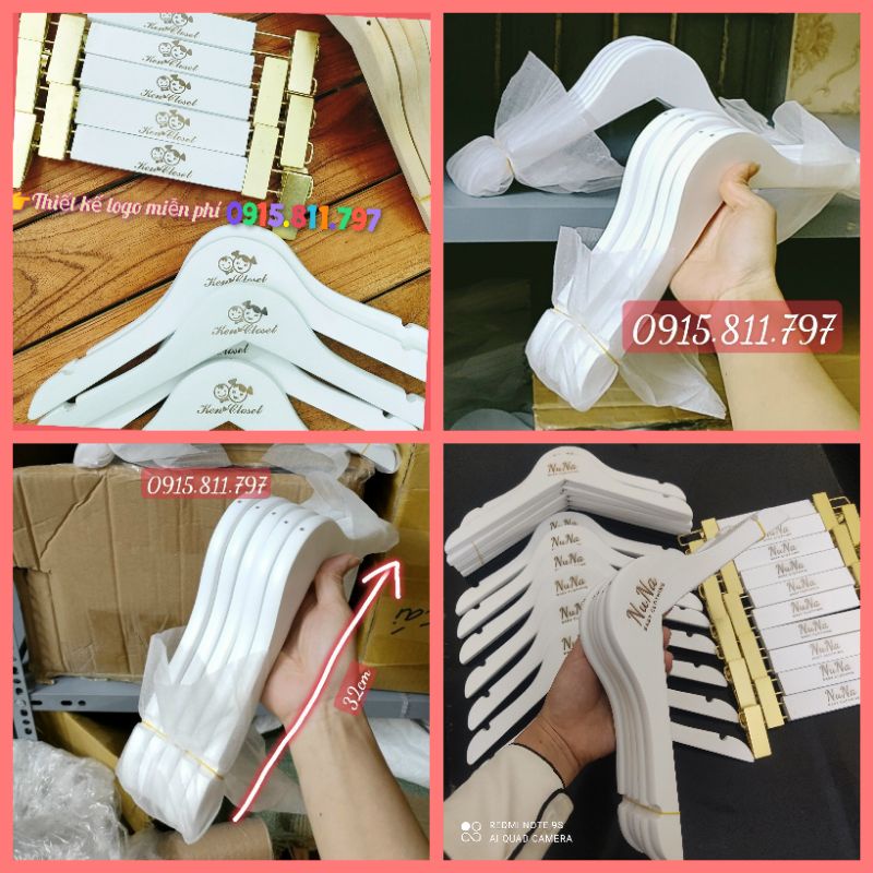 Moc treo quan ao - móc gỗ màu trắng treo quần áo trẻ em,kích thước dài 32cm,3 kiểu đầu móc