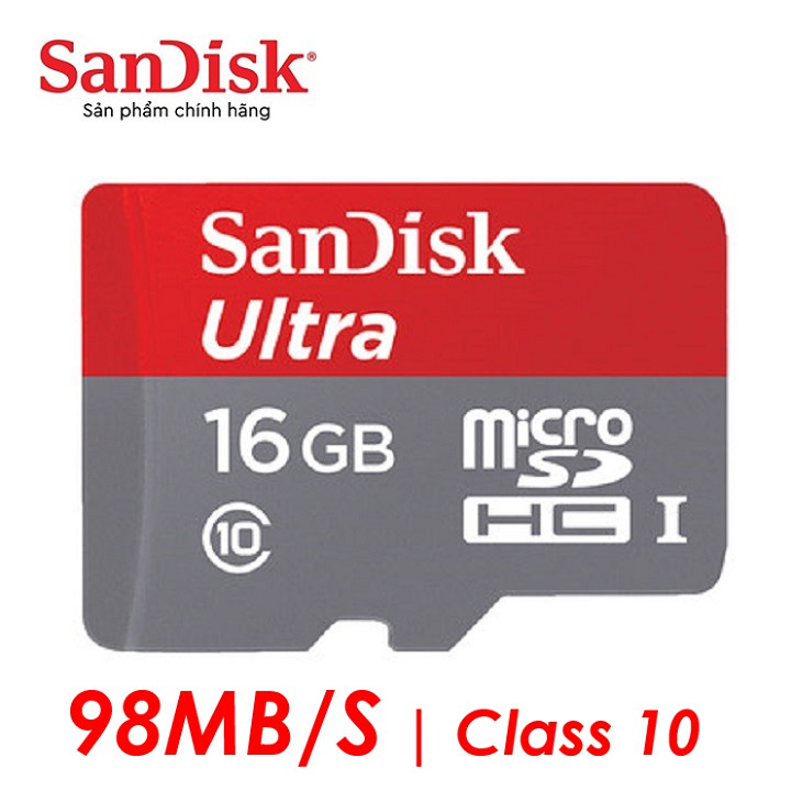 [CHÍNH HÃNG] Thẻ Nhớ MicroSDHC SanDisk Ultra 16GB 98 MB/S