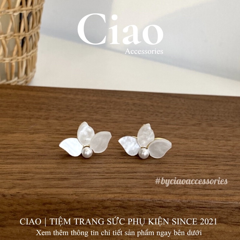 [HOẢ TỐC 1H] Khuyên tai/ Bông tai mạ bạc S925 thiết kế hình hoa đính hạt Jade Ciao