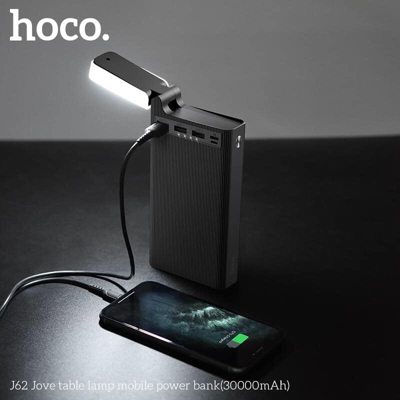 Sạc dự phòng 30.000mAH 3 Đầu ra cổng USB, đèn LED màu trắng hiển thị  tích đèn led đọc sách Hoco J62 - Bảo hành 12 tháng