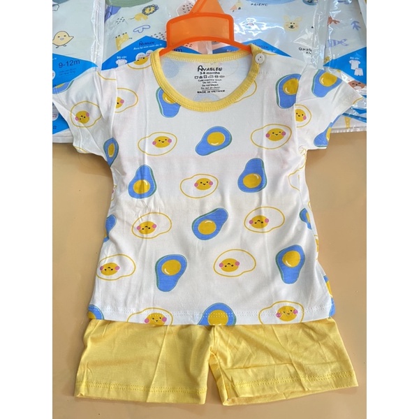 Bộ cộc tay cài cúc vai AVASLEW túi zip cotton lạnh co giãn 4 chiều mềm mát cho bé (8-16kg)