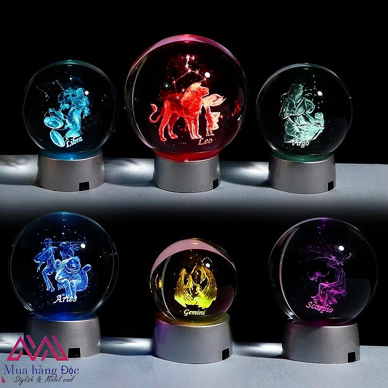 Quà Tặng Sinh Nhật 🎁 🎁 🎁 Quả Cầu Pha Lê Virgo Crystal Ball 3D Laser Cung Xử Nữ